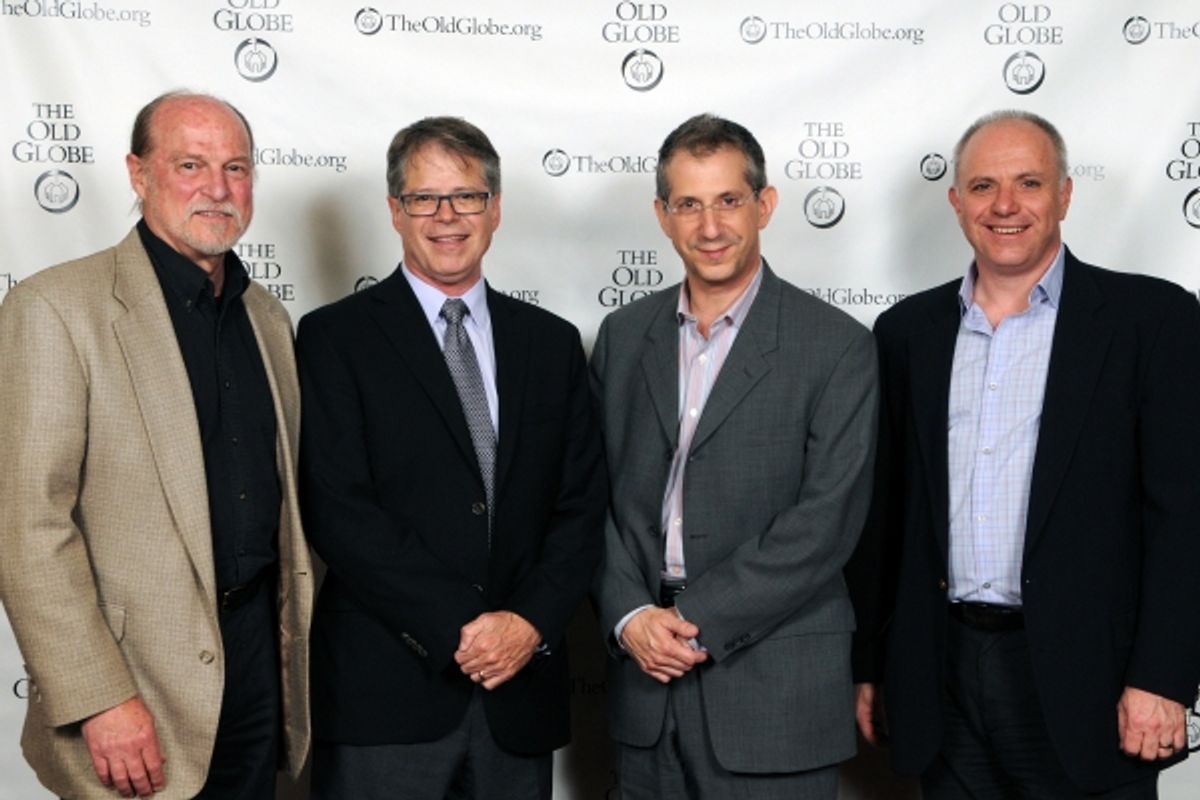 (from left) TheatreWorks Silicon Valley Artistic Director Robert Kelley, director Richard Seer, Old Globe Artistic Director Barry Edelstein and TheatreWorks Managing Director Phil Santora at the opening night party for Other Desert Cities on May 2, 2013.  at 