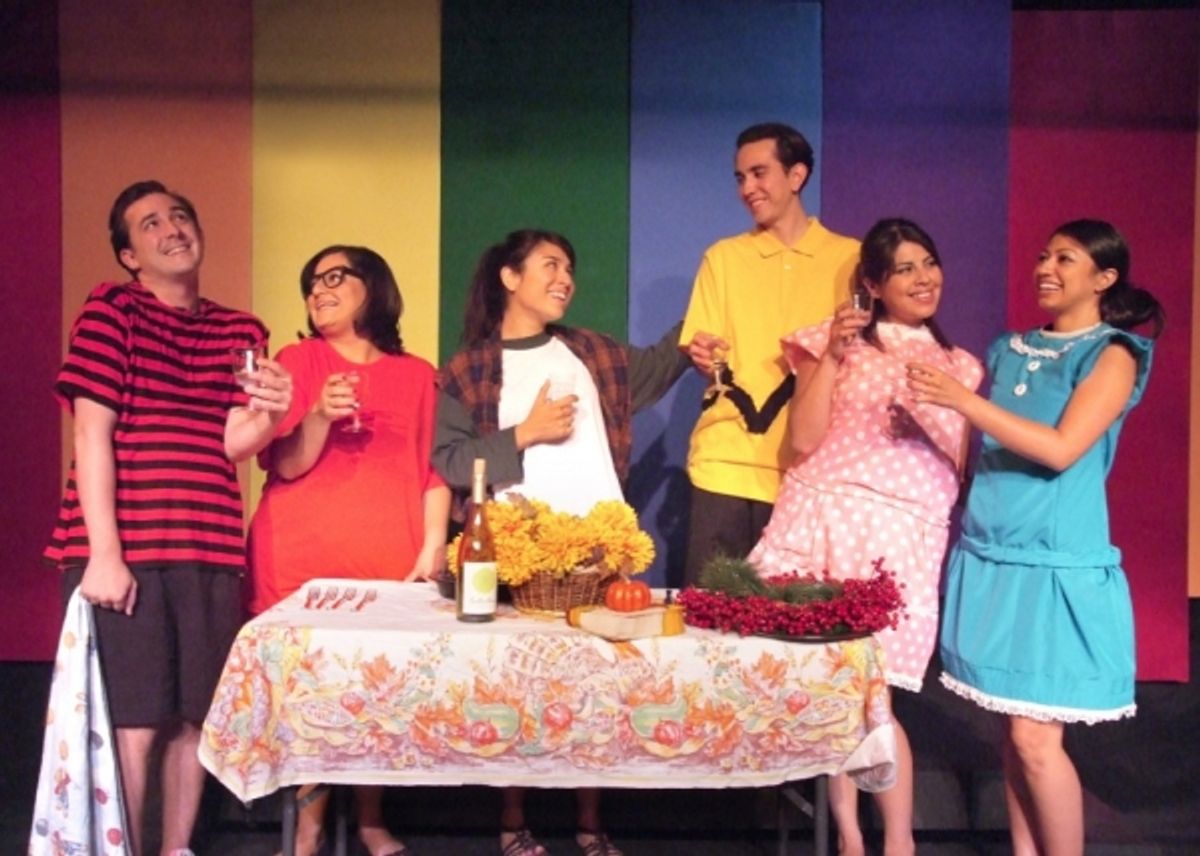 Henry Alberto (Linus), Miriam Peniche (Marcie), Evelyn Lorena (Peppermint Patty), Andrew Villarreal (Charlie Brown), Blanca M. Melchor (Sally) and Natalie Camunas (Lucy) in A CHARLIE BROWN THANKSGIVING: THE UNTOLD STORY by Natalie Camunas at 