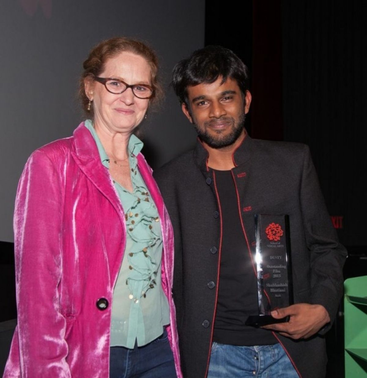 Actor Melissa Leo with Shubhashish Bhutiani, Outstanding Film Award Winner at 