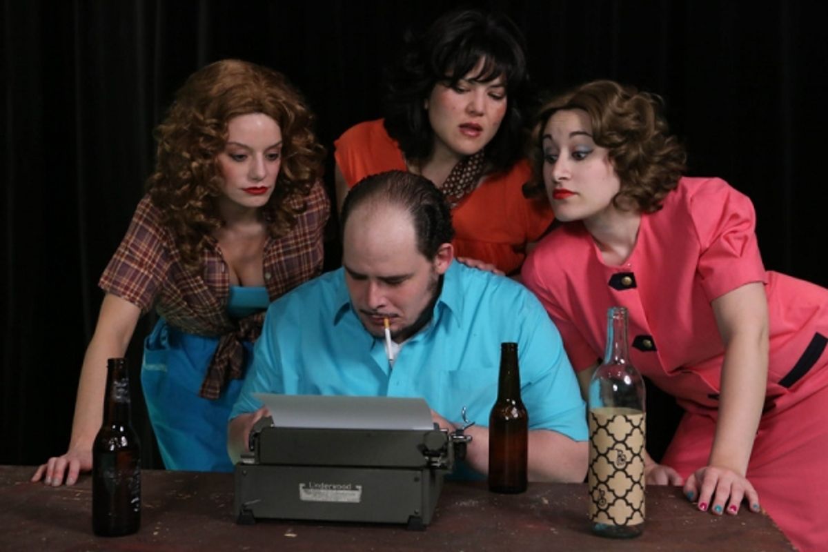 Zachary Allen Farmer (as Charles Bukowski) with (L-R) Chrissy Young, Kimi Short, Marcy Wiegert at 