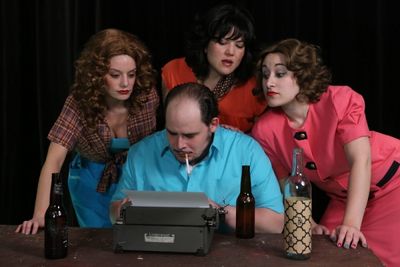 Zachary Allen Farmer (as Charles Bukowski) with (L-R) Chrissy Young, Kimi Short, Marc Photo