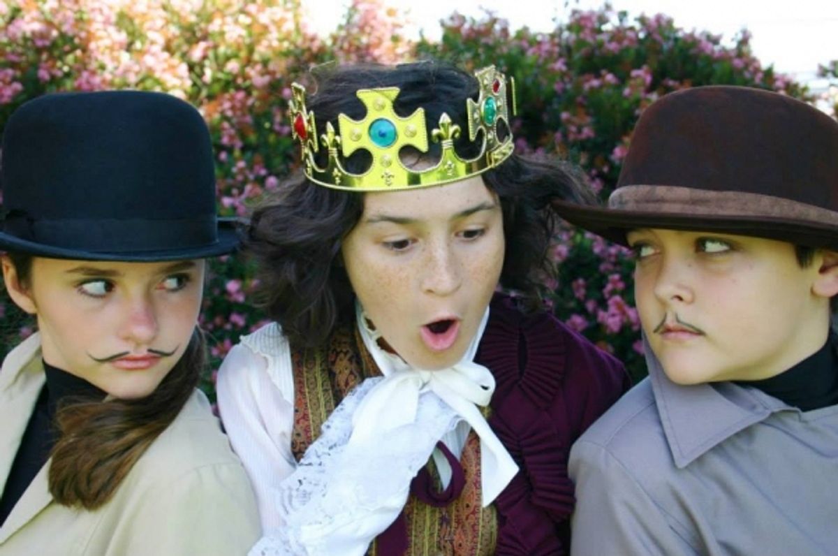 Astuce (Logan Hannig - right) and Trompeur (Savannah Keown - left) advise King Confort (Osric Holt - center) regarding their search for a suitable citizen to execute. Photo credit: Melodie S. Rivers at 