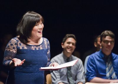 Ann Harada, Host, cracks a joke about the perceived lack of good Photo
