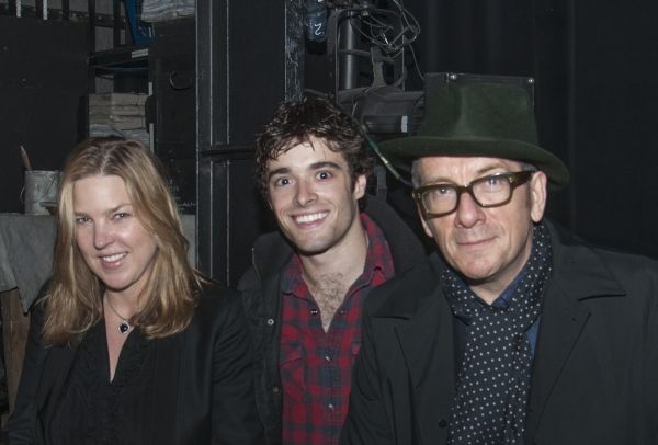 Elvis Costello and Diana Krall backstage with Newsies' Corey Cott (Jack Kelly) Photo