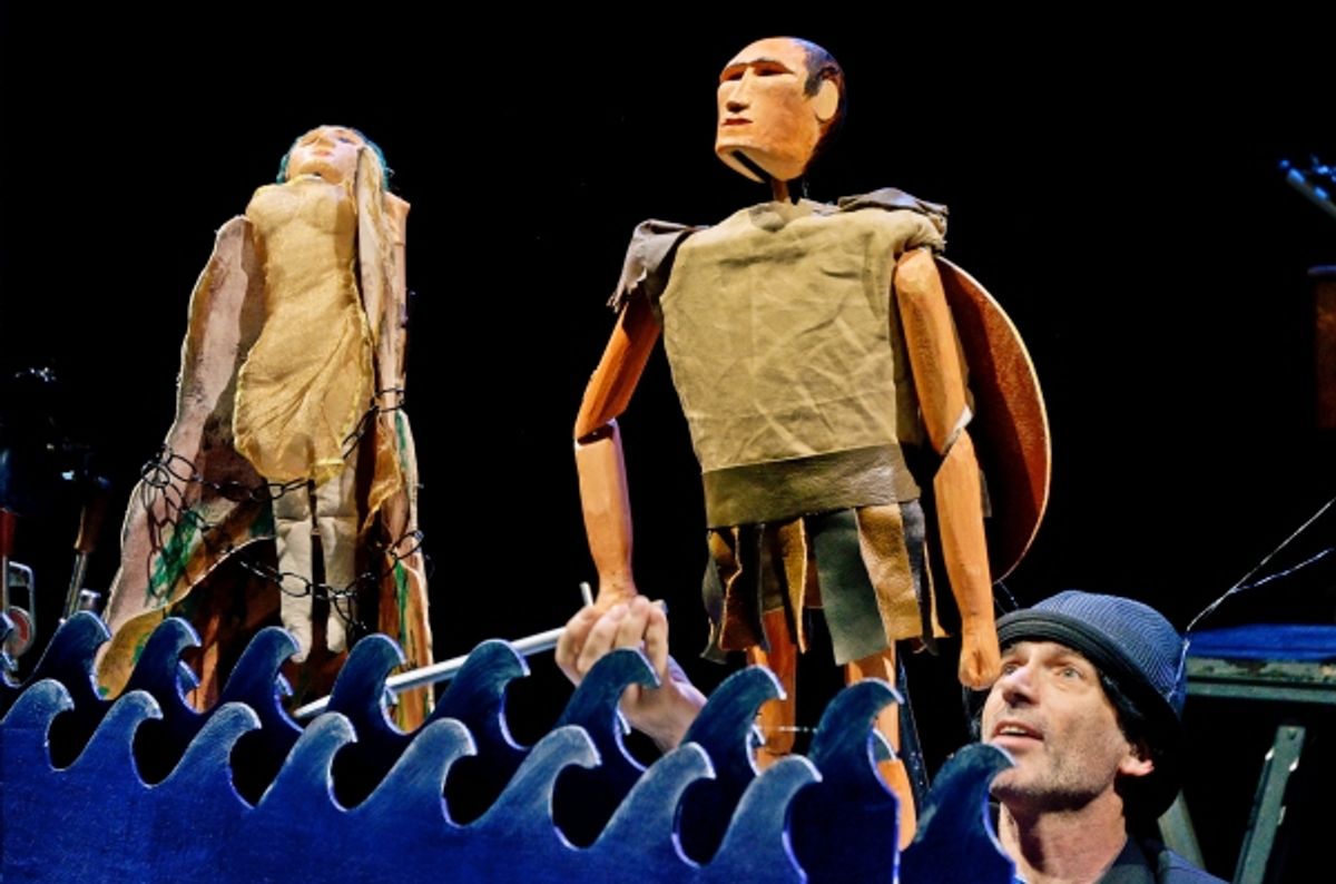 Performer Carlo Adinolfi with puppets Jenny (as Andromeda) and Omino (as Perseus) at 