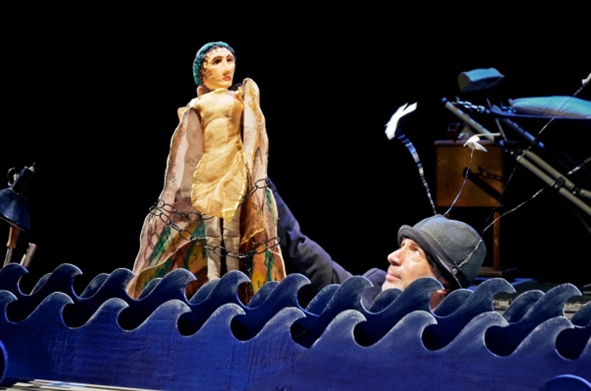 Performer Carlo Adinolfi with puppet Jenny (as Andromeda) at 
