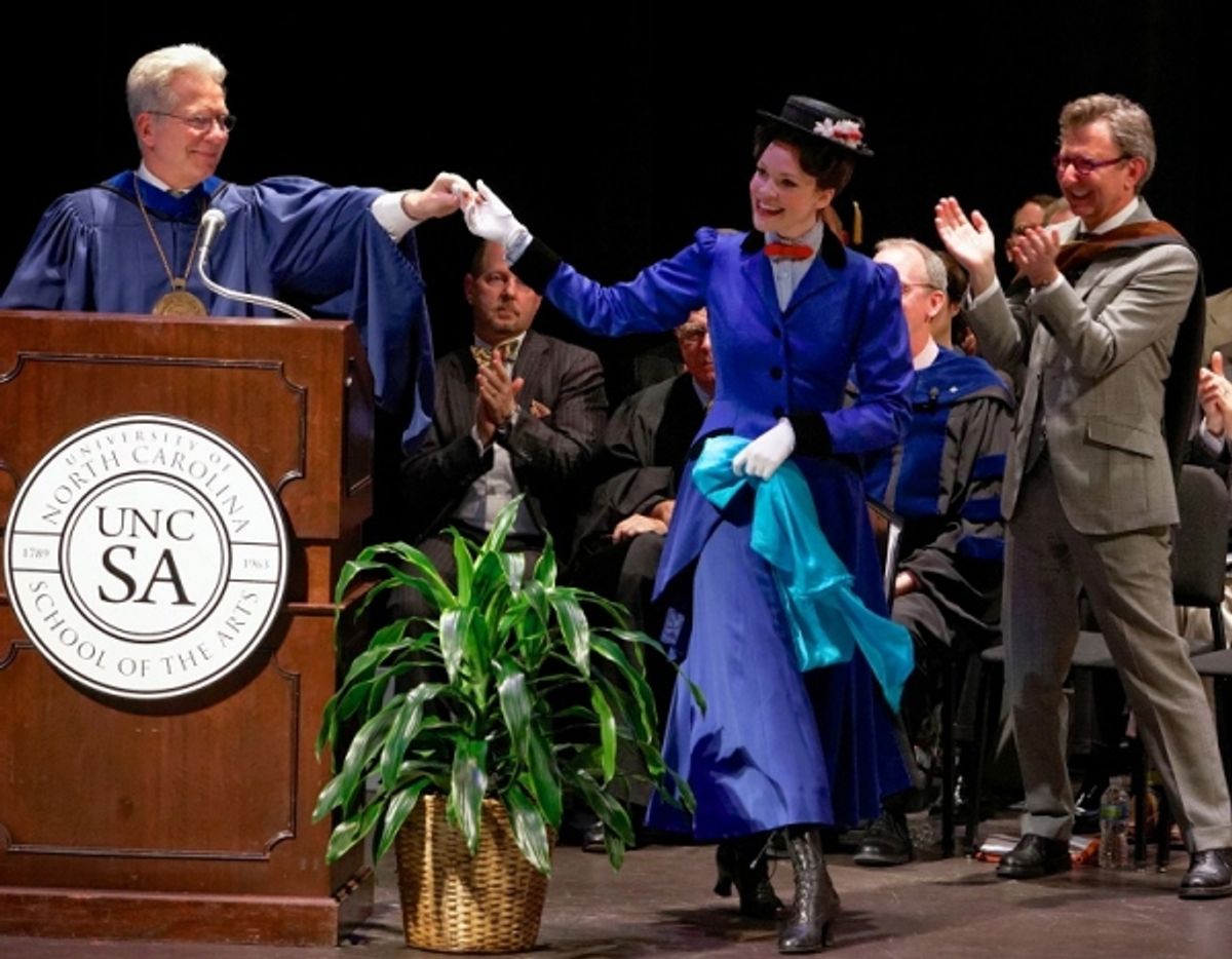 UNCSA alumna Rachel Wallace, star of Mary Poppins national and international tours, performed at the art schoolÃ¢â‚¬â„¢s high school commencement ceremony on May 18 in Winston-Salem, N.C., as a surprise planned by Chancellor John Mauceri (left). Thomas Sc at 
