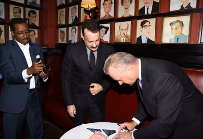 Courtney B. Vance filming Tom Hanks with Sardi''s managing partner Max Klimavicius  Photo