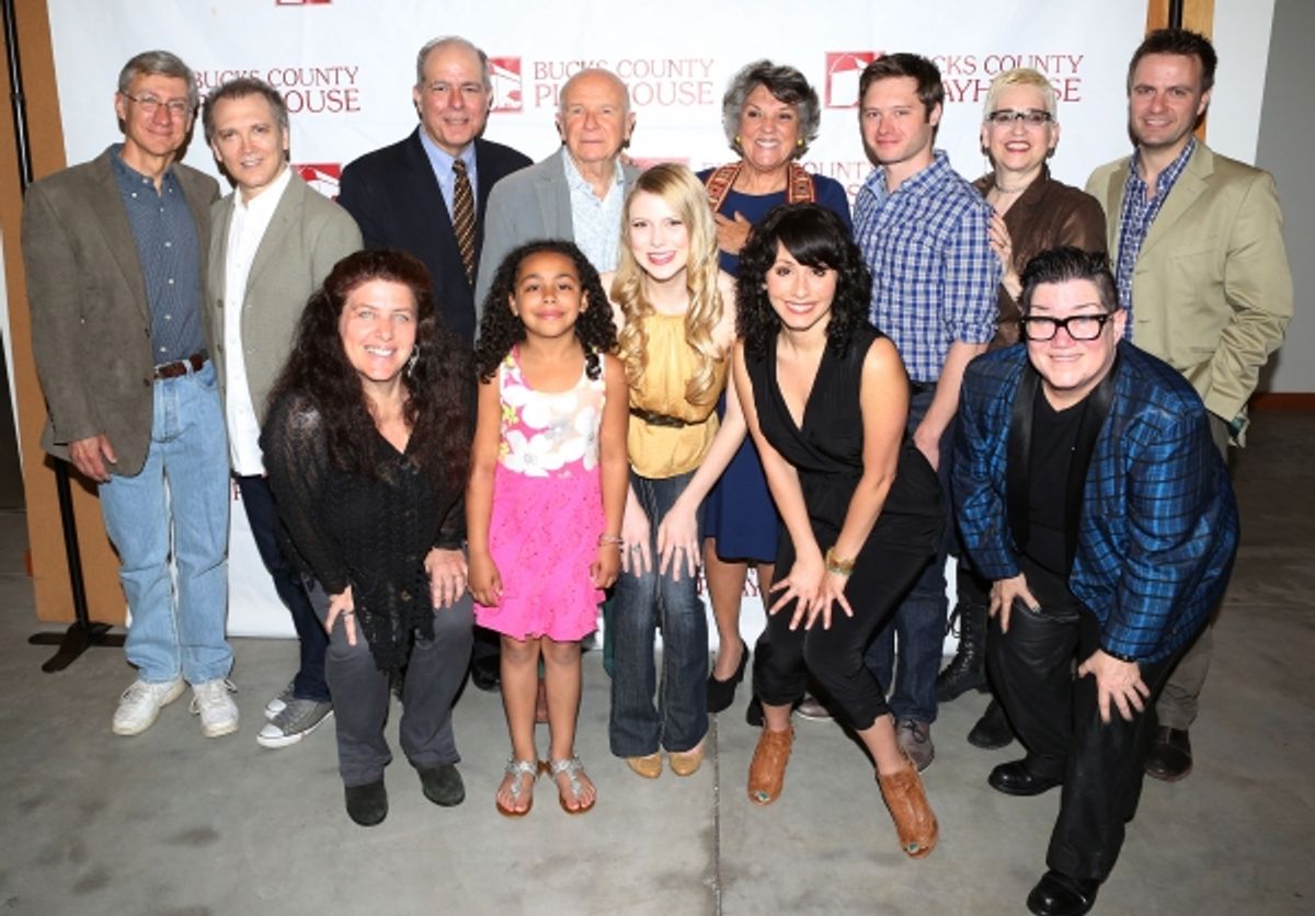 (back row) David Garrison, Charles Busch, Jed Bernstein, Terrence McNally, Tyne Daly, Bobby Steggert, Marcia Milgrom Dodge, Manoel Felciano (front row) Sheryl Kaller, Grace Capeless, Alyssa Gagarin, Michelle Aravena & Lea DeLaria  at 