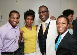 Cast member Gilbert L. Bailey II, actress Angela Bassett and cast members Trent Armand Kendall and Deandre Sevon @ BroadwayWorld Cast member Gilbert L. Bailey II, actress Angela Bassett and cast members Trent Arman Photo