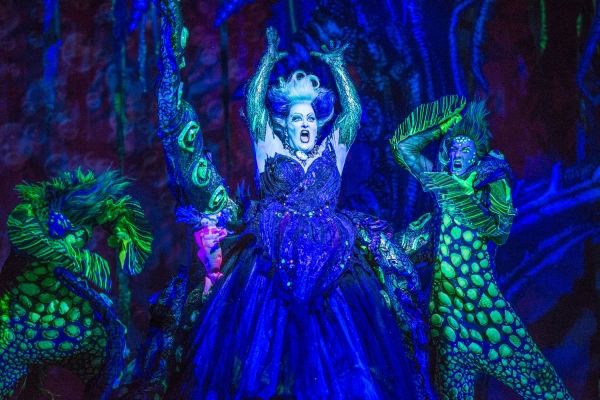 Scott Leiendecker (Flotsam),  Liz McCartney (Ursula) and Sean Patrick Doyle (Jetsam) Photo