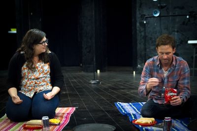 Anne Joy and Josh Bywater in rehearsal for Fat Pig Photo