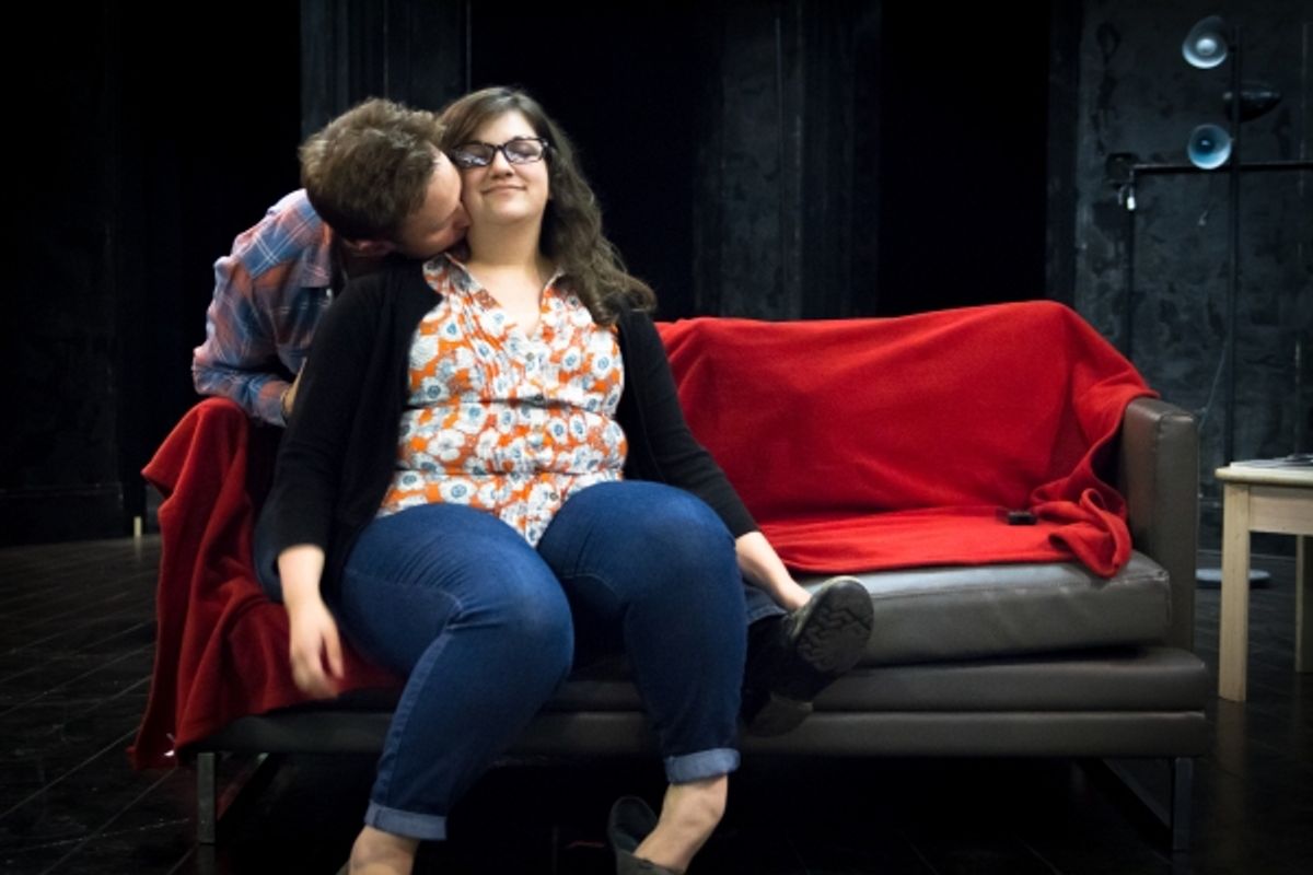 Josh Bywater and Anne Joy in rehearsal for Fat Pig  at 