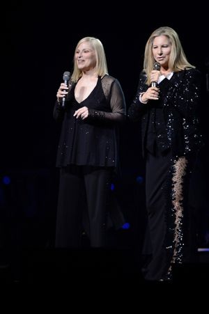 Barbra Streisand performs on stage with her sister Roslyn Kind
 Photo