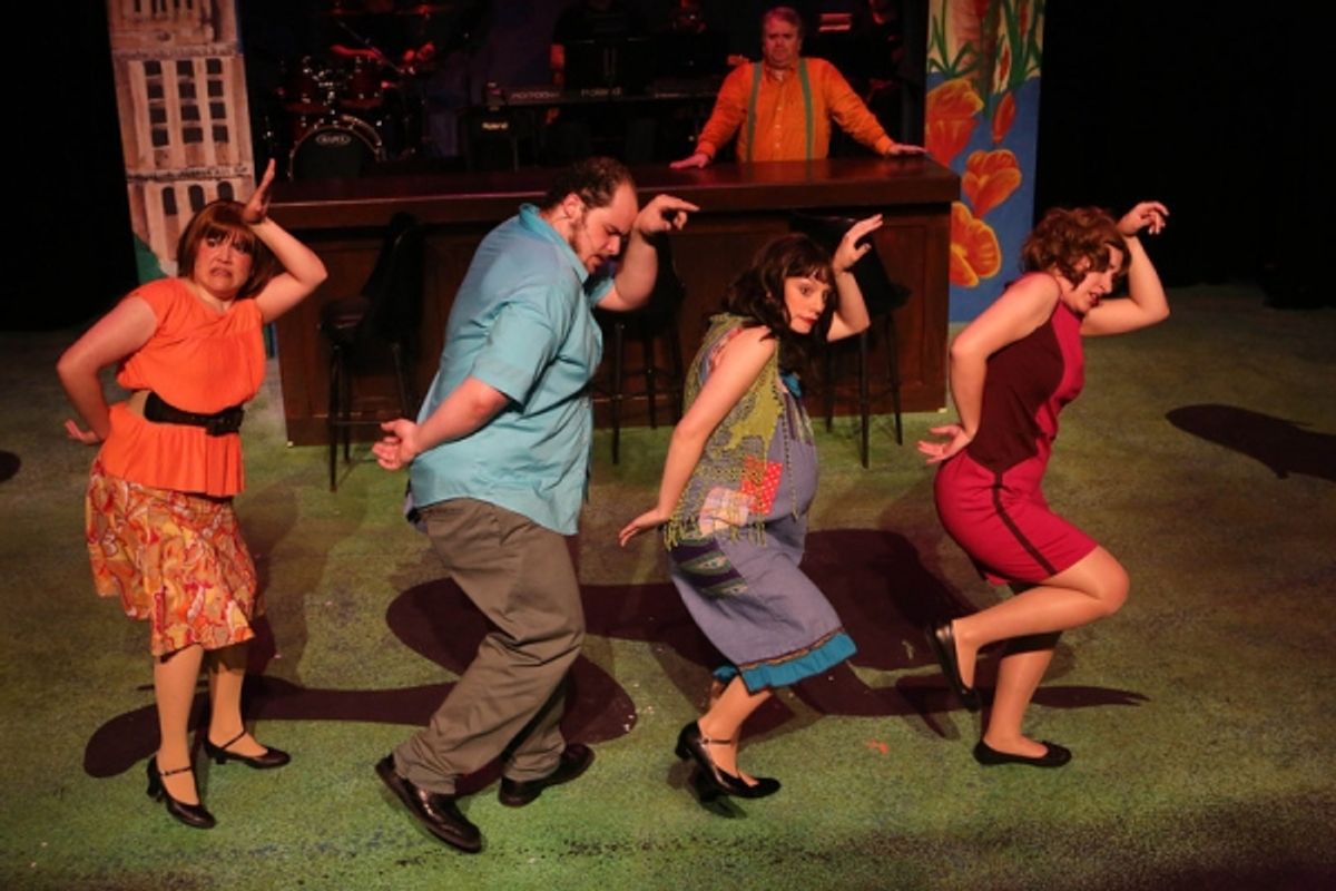 Kimi Short as One True Love, Zachary Allen Farmer as Charles Bukowski, Chrissy Young as Frances, and Marcy Wiegert as Bukowski''s first publisher, singing ''Love is a Dog from Hell'' (with Joel Hackbarth in back as the narrator) at 