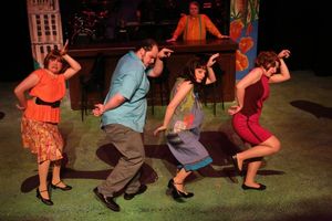 Kimi Short as One True Love, Zachary Allen Farmer as Charles Bukowski, Chrissy Young as Frances, and Marcy Wiegert as Bukowski''s first publisher, singing ''Love is a Dog from Hell'' (with Joel Hackbarth in back as the narrator) @ BroadwayWorld Kimi Short as One True Love, Zachary Allen Farmer as Charles Bukowski, Chrissy Young Photo