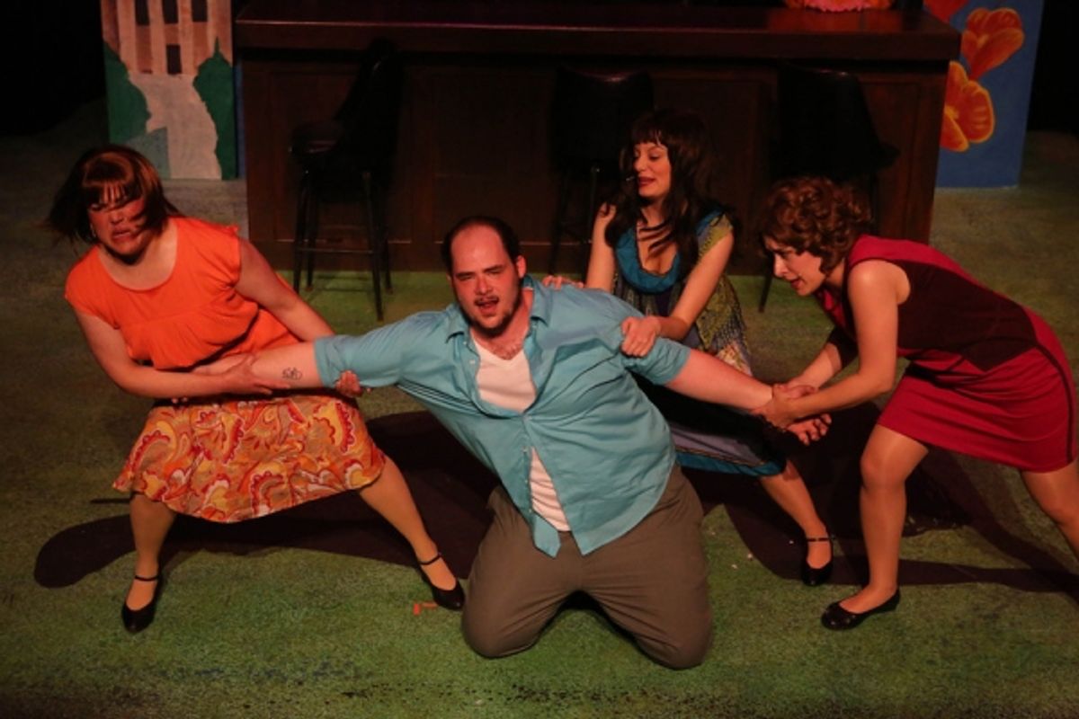 Kimi Short as One True Love, Zachary Allen Farmer as Charles Bukowski, Chrissy Young as Frances, and Marcy Wiegert as Bukowski''s first publisher, singing ''Love is a Dog from Hell'' (with Joel Hackbarth in back as the narrator) at 