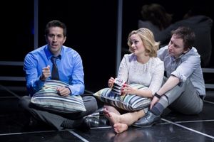 New York bachelor Bobby (Matthew Scott; left) calms his restless mind alongside Jenny (Erin Driscoll; center) and David (James Gardiner; right) @ BroadwayWorld New York bachelor Bobby (Matthew Scott; left) calms his restless mind alongside Jenny Photo