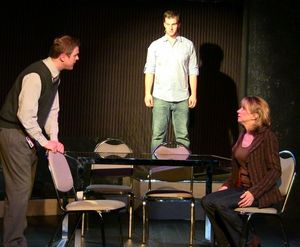 Dr. Madden (played by Richard Payton) is watched by Gabe (Nathan Larkins) as the doctor gives advice to his patient, Diana (Diane Hill) @ BroadwayWorld Dr. Madden (played by Richard Payton) is watched by Gabe (Nathan Larkins) as the doct Photo