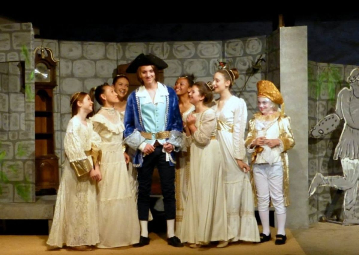 Paysanne (Anthony Olivas) is a hit with the ladies at court (from left) Melana Dix, Tyler Cable, Emilia Zielinski, TaiJonna Boone, HanaLina Woolley, Avalon Silver, and The Chaperone,  Miller Vaughn. at 