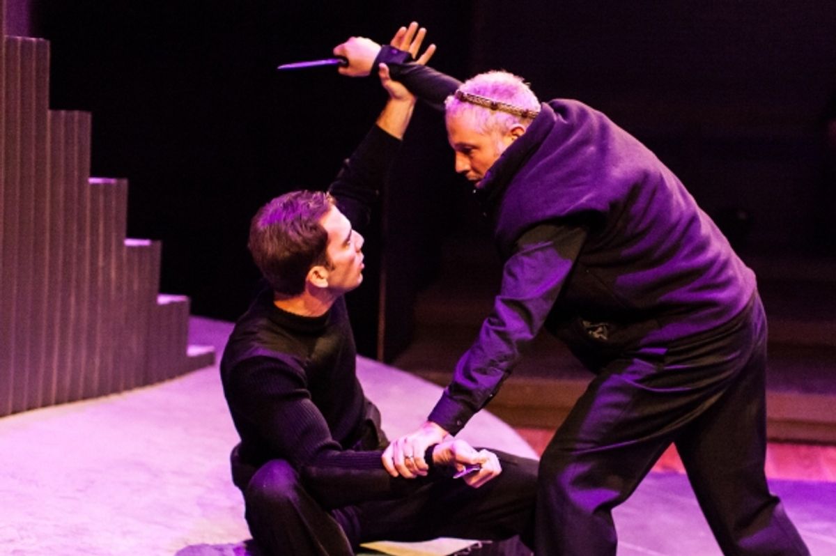 L to R: David Matranga as Macduff and Philip Lehl as Macbeth. at 
