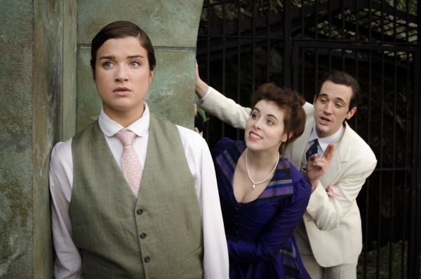 Caitlin Rigney as Viola,  Lacy Dunn as Olivia, and John Keller as Orsino  Photo