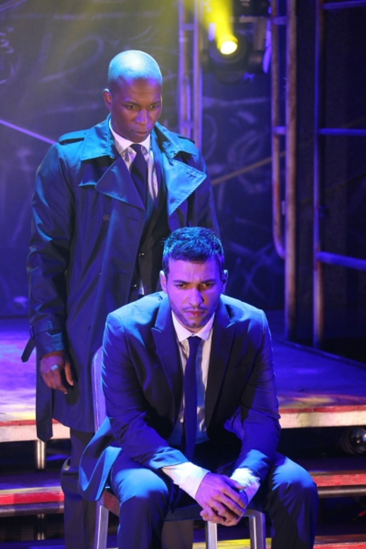 Leslie Odom Jr. and Haaz Sleiman in the Public Lab musical Venice, with book by Eric Rosen, music by Matt Sax, lyrics by Matt Sax and Eric Rosen, additional music by Curtis Moore, choreography by Chase Brock and directed by Eric Rosen, running at The Publ at 