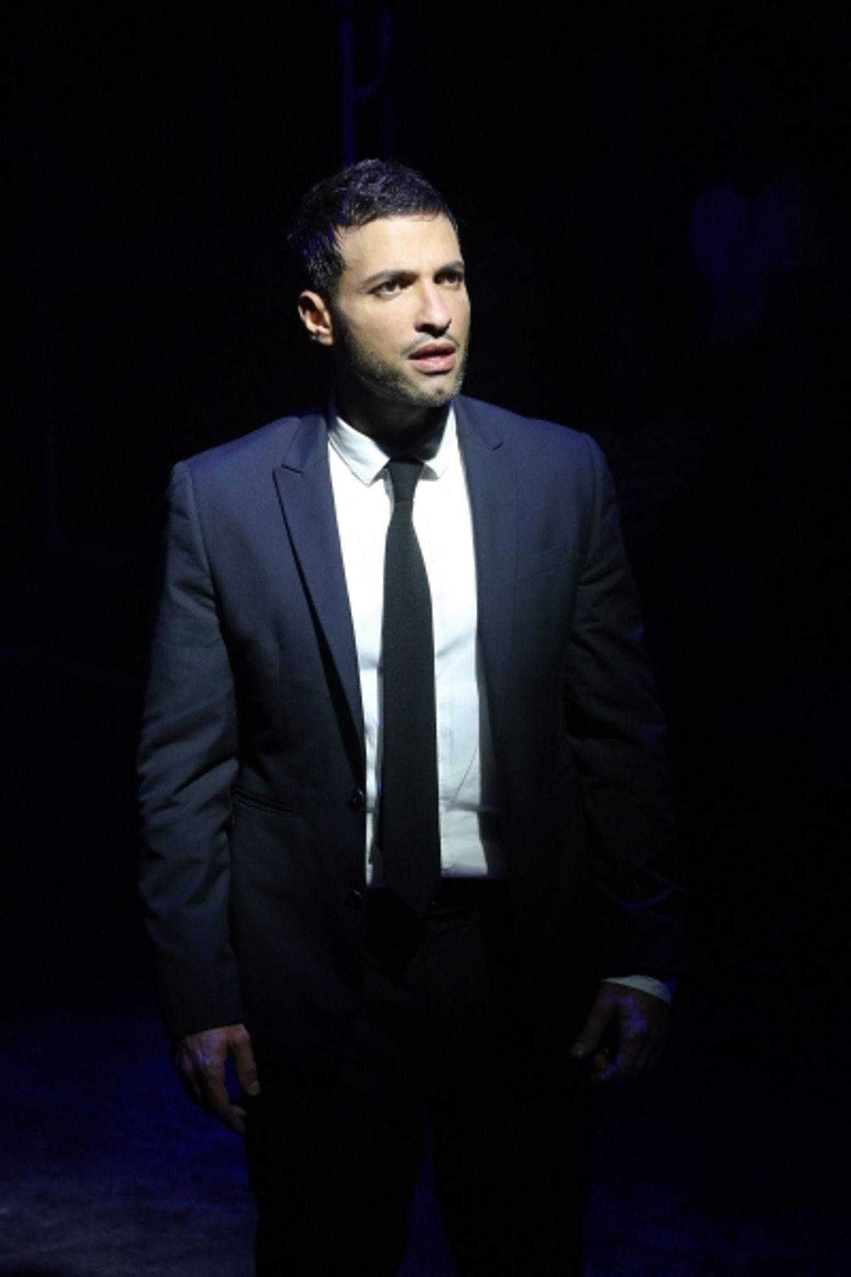 Haaz Sleiman in the Public Lab musical Venice, with book by Eric Rosen, music by Matt Sax, lyrics by Matt Sax and Eric Rosen, additional music by Curtis Moore, choreography by Chase Brock and directed by Eric Rosen, running at The Public Theater at Astor  at 