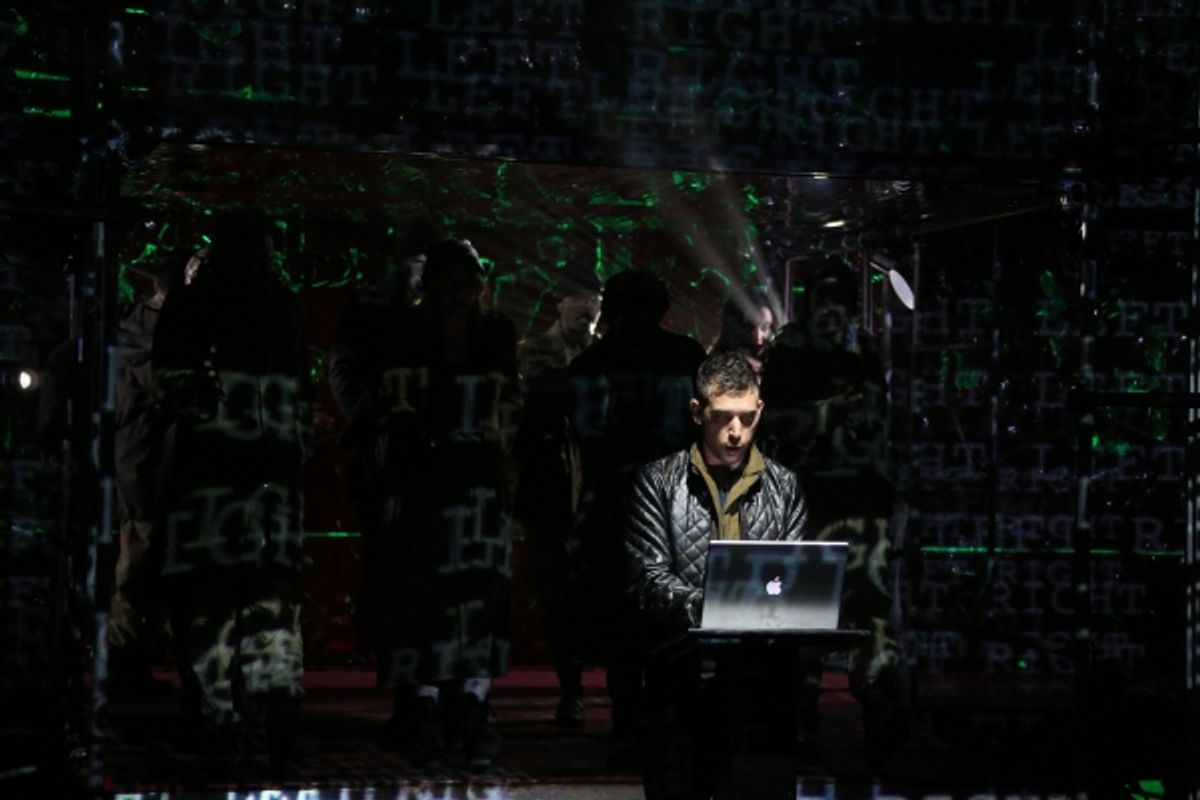 Matt Sax in the Public Lab musical Venice, with book by Eric Rosen, music by Matt Sax, lyrics by Matt Sax and Eric Rosen, additional music by Curtis Moore, choreography by Chase Brock and directed by Eric Rosen, running at The Public Theater at Astor Plac at 