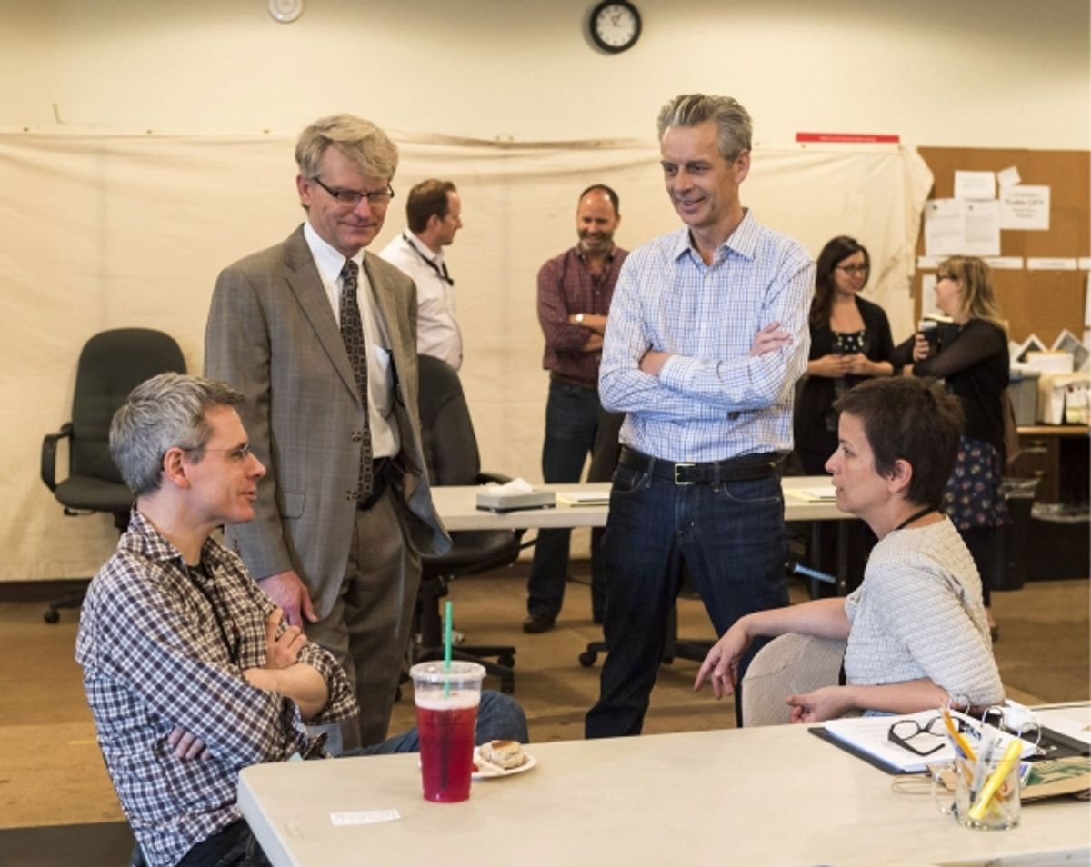 Playwright Bruce Norris, CTG Managing Director Edward L. Rada, CTG Artistic Director Michael Ritchie and director Anna D. Shapiro at 
