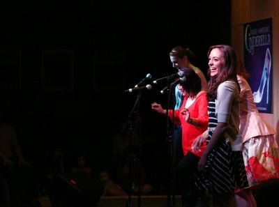 Marla Mindelle, Ann Harada, Harriet Harris and Laura Osnes Photo