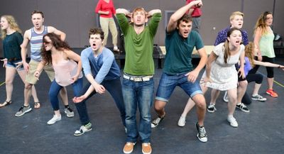 The company of SPRING AWAKENING; Center, (green sweater), Phil Tayler (Melchior) Photo
