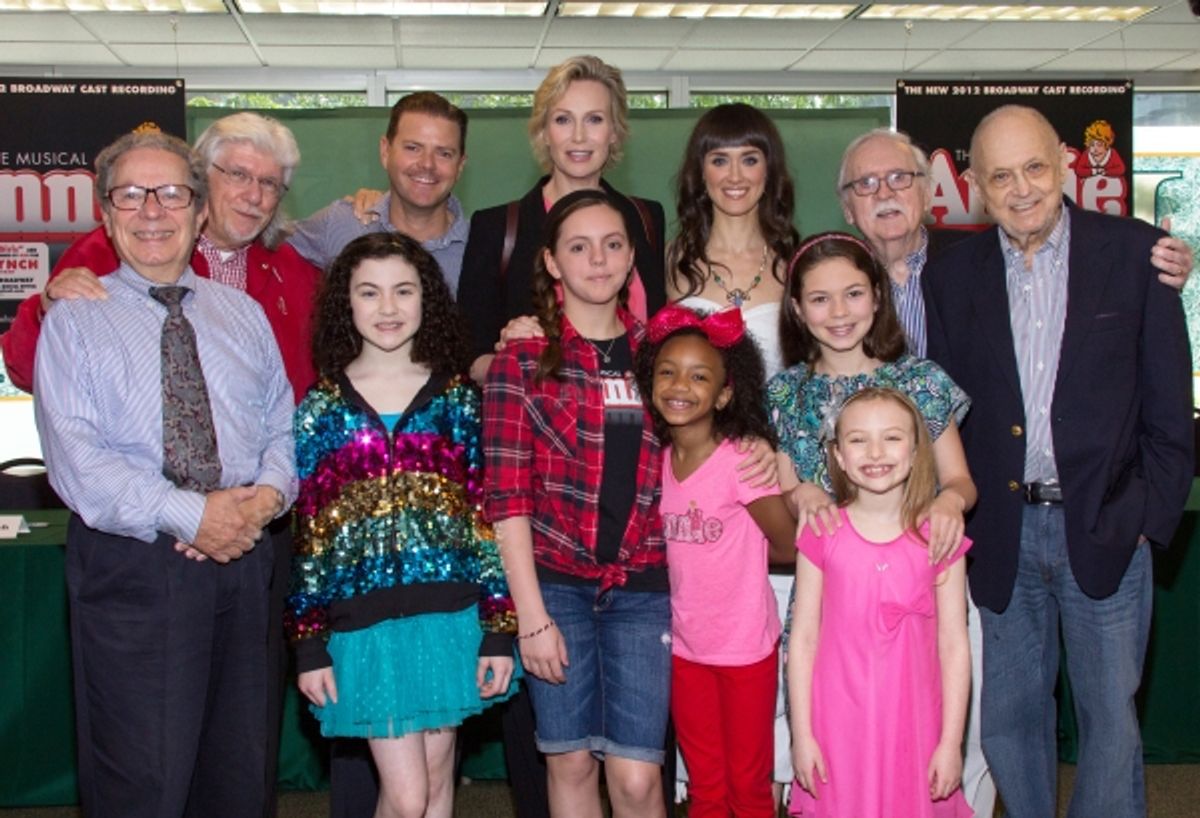 Thomas Z. Shepard, Martin Charnin, Lilla Crawford, Clark Thorell, Jane Lynch, Georgi James, Tyrah Skye Odoms, Brynn O'Malley, Madi Rae DiPietro, Emily Rosenfeld, Thomas Meehan, Charles Strouse at 
