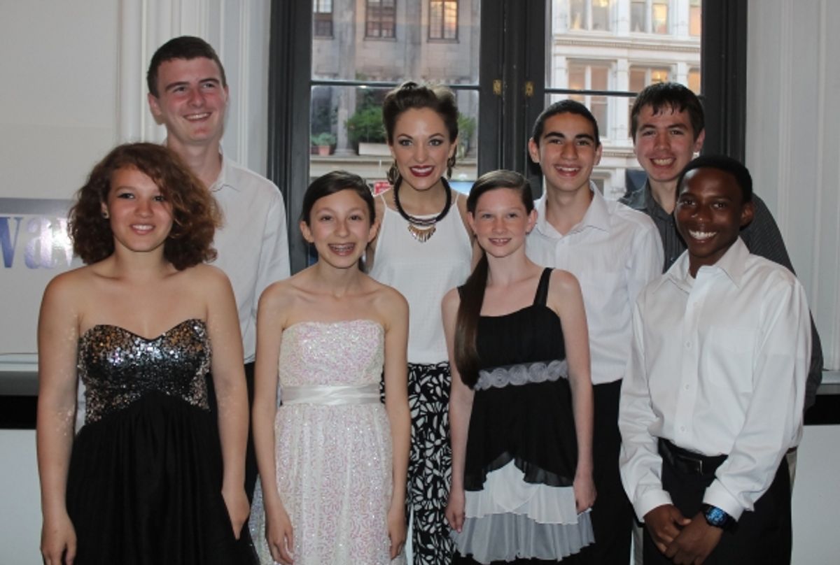 Laura Osnes and students from Marine Park IS 278 Brooklyn at 