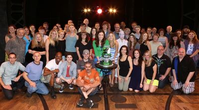 Lindsay Mendez; Derek Klena; Katie Rose Clarke with the entire company Photo