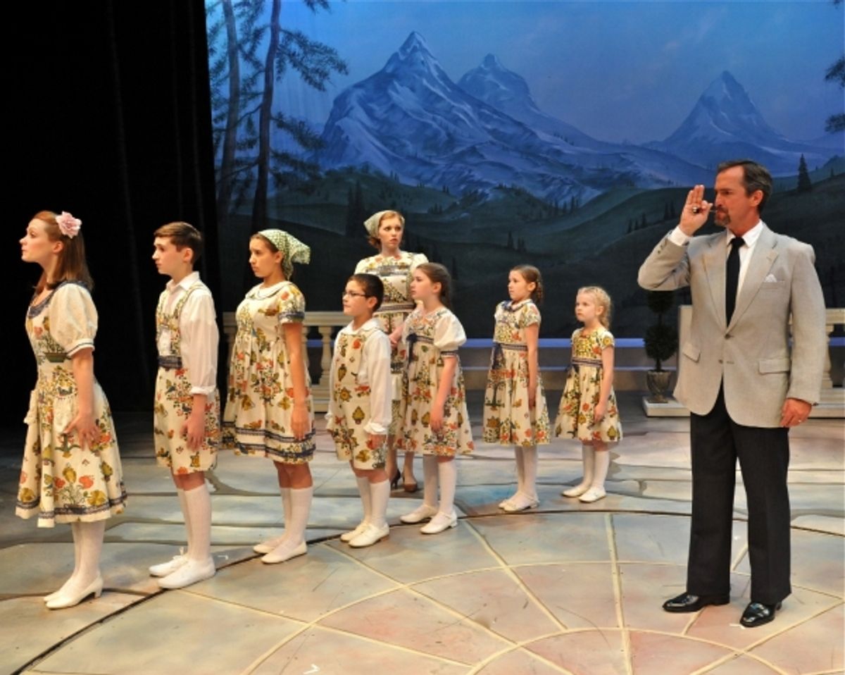 The Captain (Matthew Shepard) with the von Trapp Children and Maria (Aubrey Sinn) at 