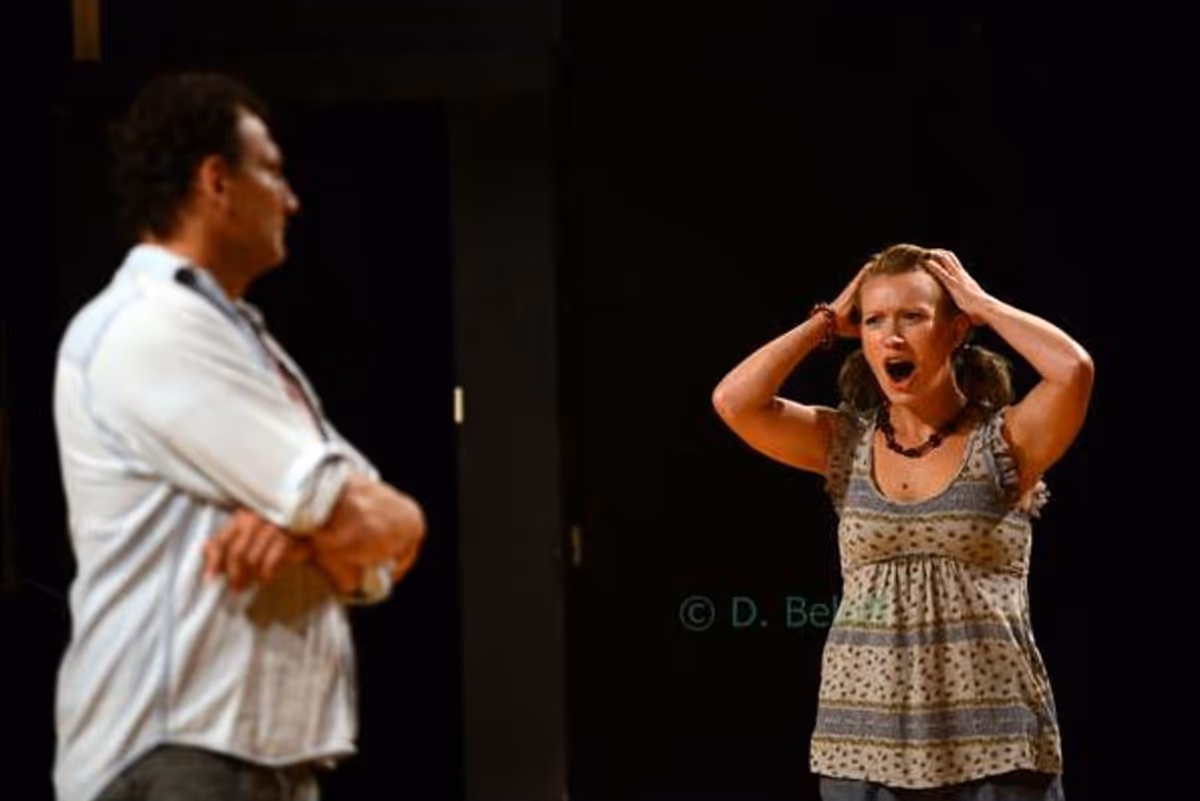 Matthew Hutchinson as Shultz and Sarah Reger Hoover as Theresa at First Look at Generic Theater's CIRCLE MIRROR TRANSFORMATION