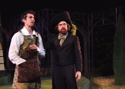 Orlando, played by Matthew Simpson, meets the melancholy Jaques in the Forest of Arde Photo