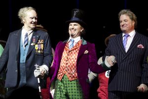 Nigel Planer (Grandpa Joe), Douglas Hodge (Willy Wonka) and Clive Carter (Mr Salt)' Photo