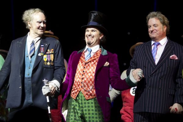 Nigel Planer (Grandpa Joe), Douglas Hodge (Willy Wonka) and Clive Carter (Mr Salt)' Photo