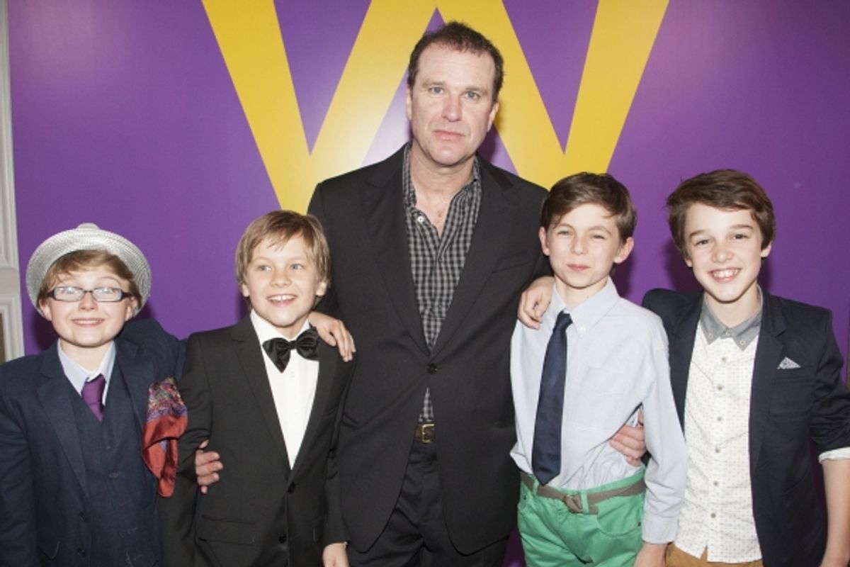 Louis Suc (Charlie Bucket), Jack Costello (Charlie Bucket), Douglas Hodge (Willy Wonka), Tom Klenerman (Charlie Bucket) and Isaac Rouse (Charlie Bucket) at 