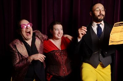 Jeff Suida (as Feste) Katharine Sanford (as Maria) and Jeffery W. Jones (as Malvolio) Photo