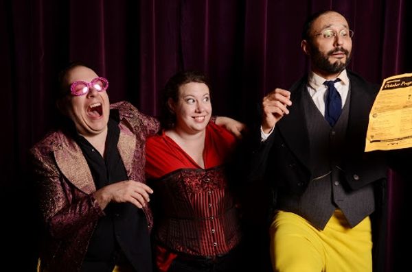 Jeff Suida (as Feste) Katharine Sanford (as Maria) and Jeffery W. Jones (as Malvolio) Photo
