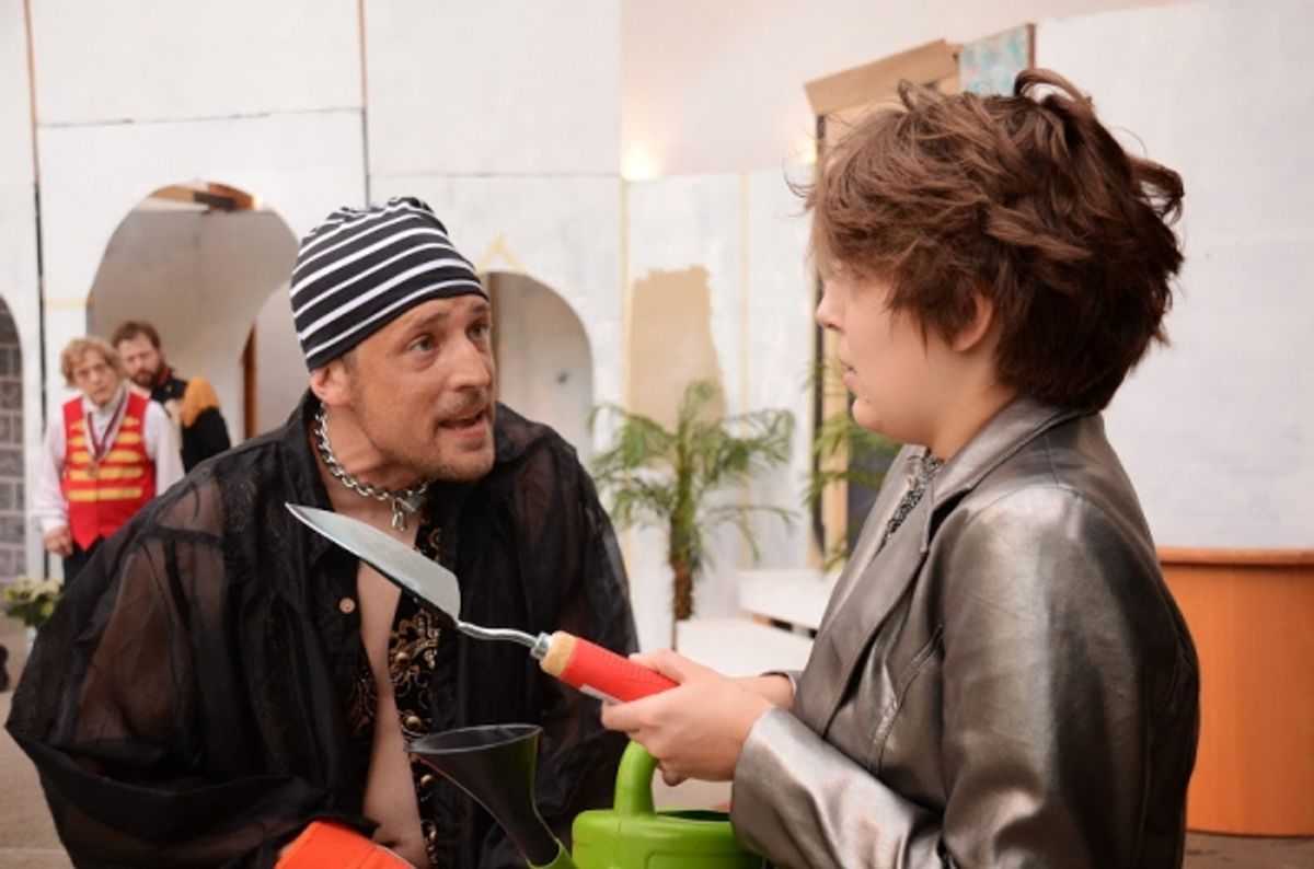 T. Bohrer (as Sir Andrew Aguecheek), Elliot F. Fox (as Sir Toby Belch), James Heath (as Antonio), and Olivia Choma (as Viola) at 