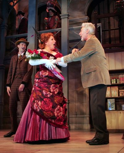 Klea Blackhurst recieves roses from co-star Tony Sheldon Photo