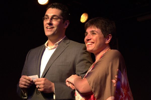 Kevin Albert and Laura Caparrotti introduce the play at The Secret Theatre. Photo by  Photo