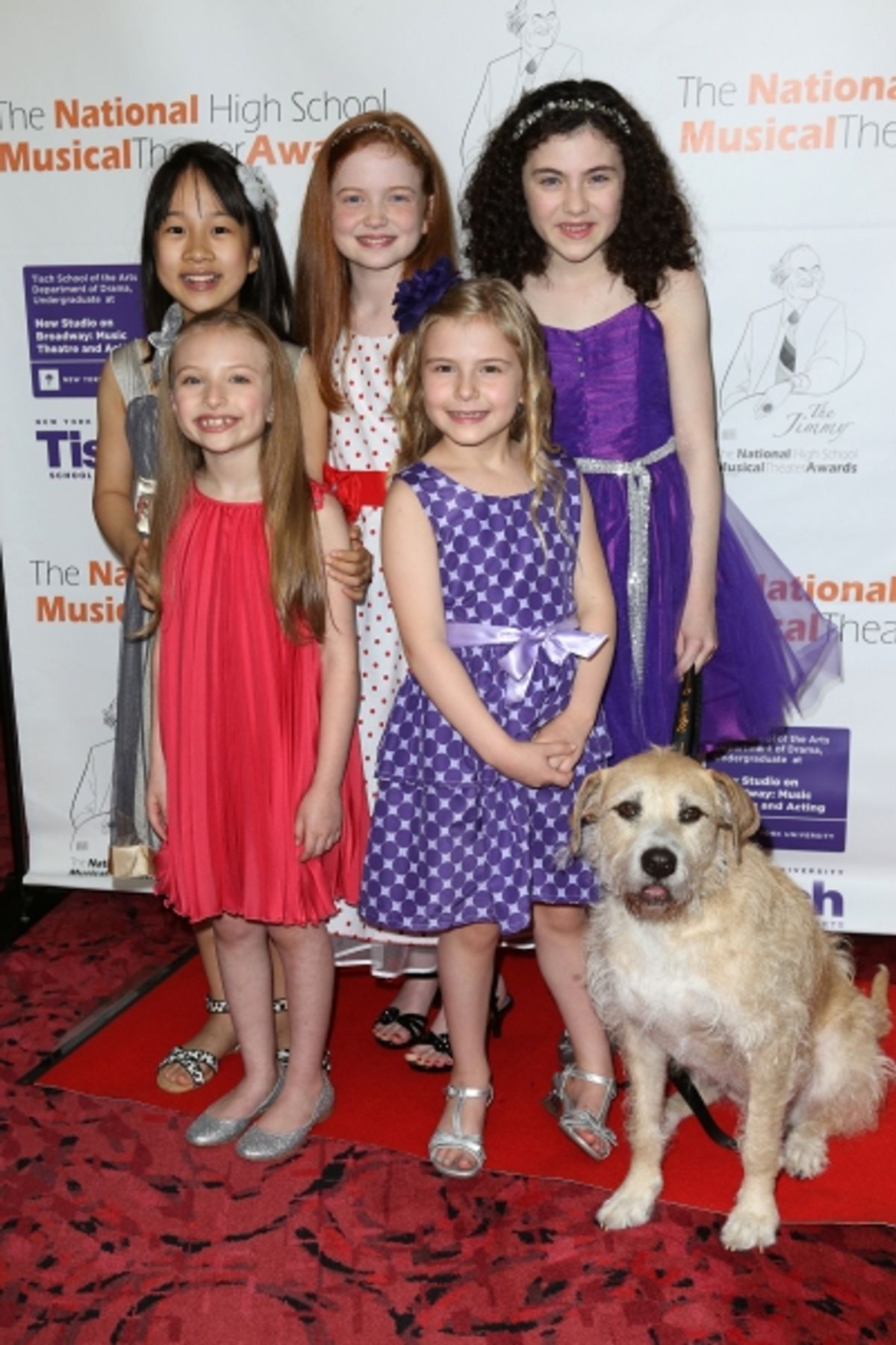 Lilla Crawford with the cast of ''Annie'' and dog Sunny at 