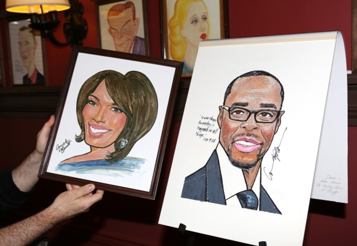 Courtney B. Vance with wife Angela Bassett attending the Caricature unveiling for Tony Award Winner Courtney B. Vance (''Lucky Guy'') at Sardi''s Restaurant on July 2, 2013 in New York City. at 