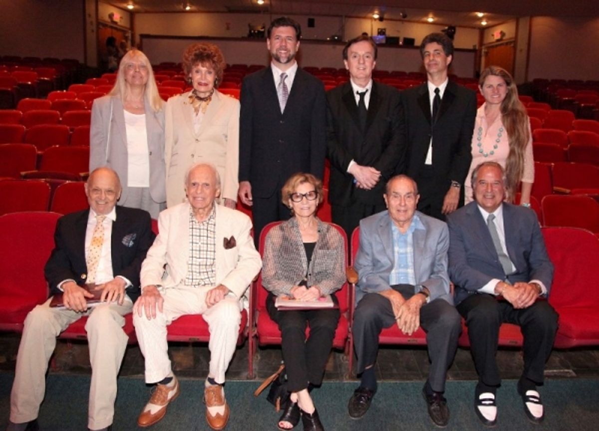 Front: Charles Strouse, Ervin Drake, Barbera Simon,Dr.Stanley Cohen, Stewart F. Lane :Back Patricia Schmidt, Edith Drake, Rob Gallagher, Arnie Gruber, John David Simon, and  Bonne Comley attend the  the Five Towns College Concert and  Naming Dedication Ce at 