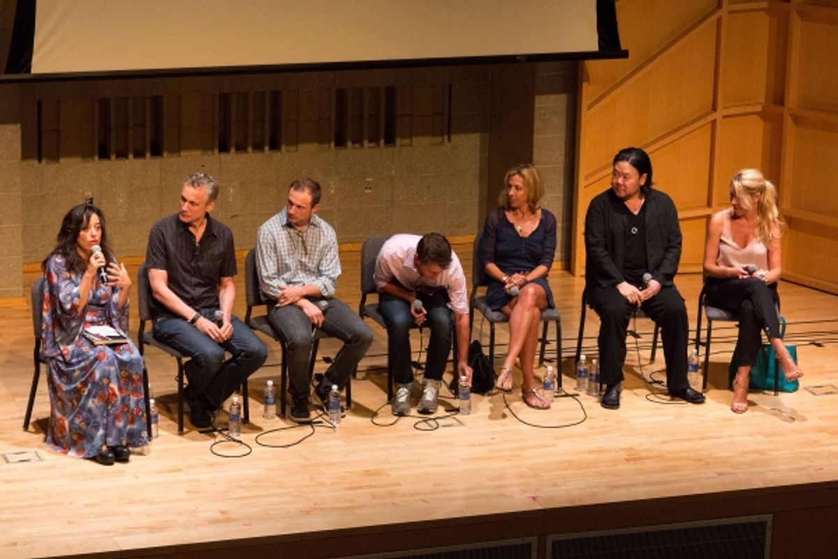 Sheri Sanders, Rick Elice, Jeff Bowen, Benj Pasek, Amanda Green, Stafford Arima, Kelly Devine at 